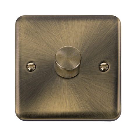 Curved Antique Brass 1 Gang 2 Way LED 100W Trailing Edge Dimmer Light Switch - SE Home