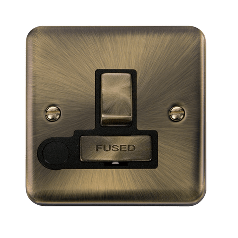 Curved Antique Brass 13A Fused Ingot Connection Unit Switched With Flex - Black Trim - SE Home