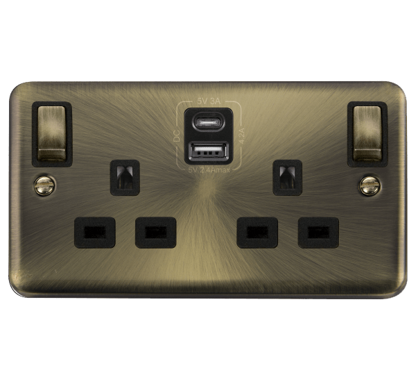 G&H TAB3910 Trimline Victorian Antique Brass 2 Gang Double Plug