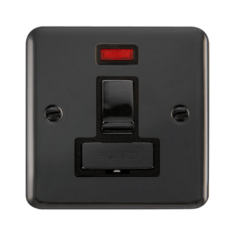 Curved Black Nickel 13A Fused Ingot Connection Unit Switched With Neon - Black Trim - SE Home