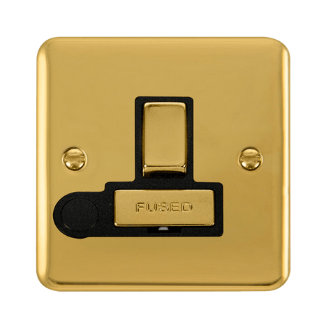 Curved Polished Brass 13A Fused Ingot Connection Unit Switched With Flex - Black Trim - SE Home