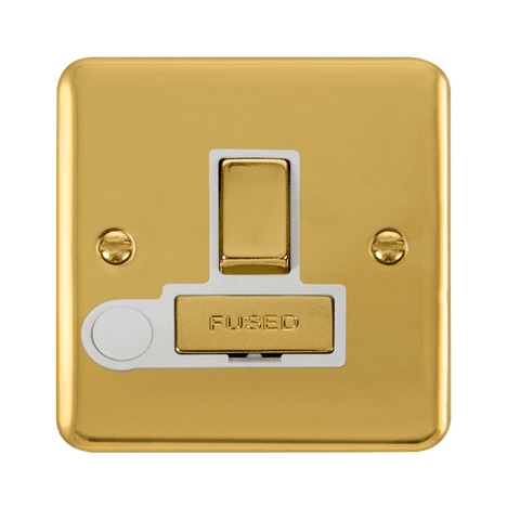 Curved Polished Brass 13A Fused Ingot Connection Unit Switched With Flex - White Trim - SE Home