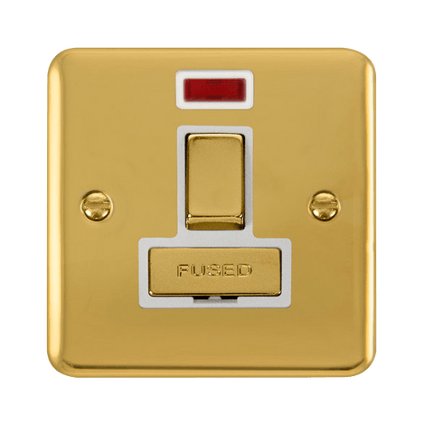 Curved Polished Brass 13A Fused Ingot Connection Unit Switched With Neon - White Trim - SE Home