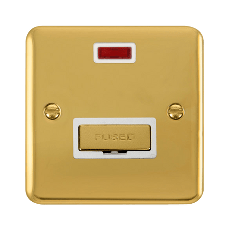 Curved Polished Brass 13A Ingot Fused Connection Unit With Neon - White Trim - SE Home