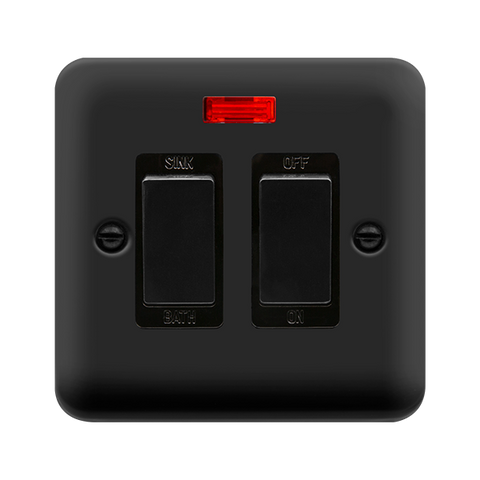Curved Matt Black 20A DP Sink/Bath Switch With Neon - Black Trim - SE Home