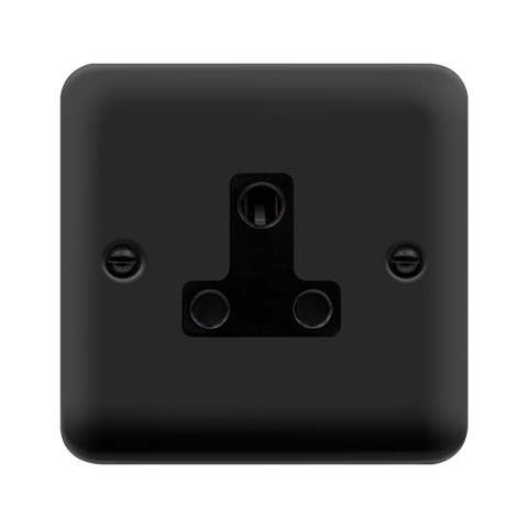 Curved Matt Black 5A Round Pin Socket - Black Trim