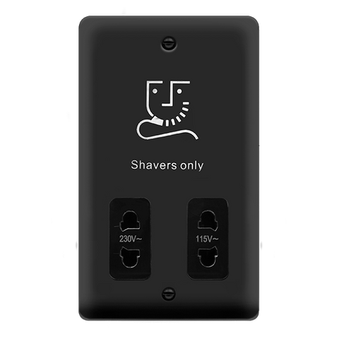Curved Matt Black 115/230V Dual Voltage Shaver Socket - Black Trim - SE Home