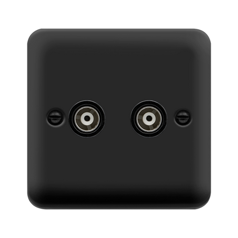 Curved Matt Black Twin Isolated Coaxial Outlet - Black Trim - SE Home
