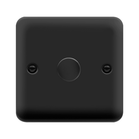 Curved Matt Black 1 Gang 2 Way 400Va Dimmer Light Switch - Black Trim