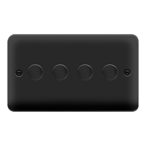 Curved Matt Black 4 Gang 2 Way 400Va Dimmer Light Switch - Black Trim