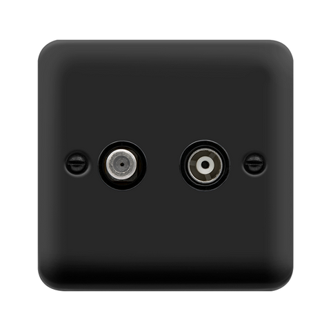 Curved Matt Black Non-Isolated Satellite & Non-Isolated Coaxial Outlet - Black Trim - SE Home