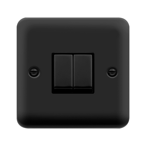 Curved Matt Black 10AX Ingot 2 Gang 2 Way Light Switch - Black Trim