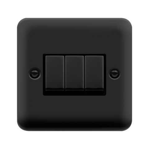 Curved Matt Black 10AX Ingot 3 Gang 2 Way Light Switch - Black Trim - SE Home