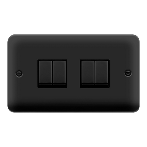 Curved Matt Black 10AX Ingot 4 Gang 2 Way Light Switch - Black Trim - SE Home