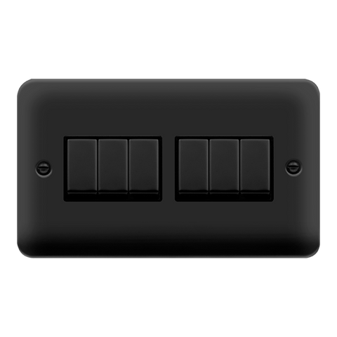 Curved Matt Black 10AX Ingot 6 Gang 2 Way Light Switch - Black Trim - SE Home