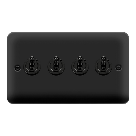 Curved Matt Black 10AX 4 Gang 2 Way Toggle Light Switch - Black Trim