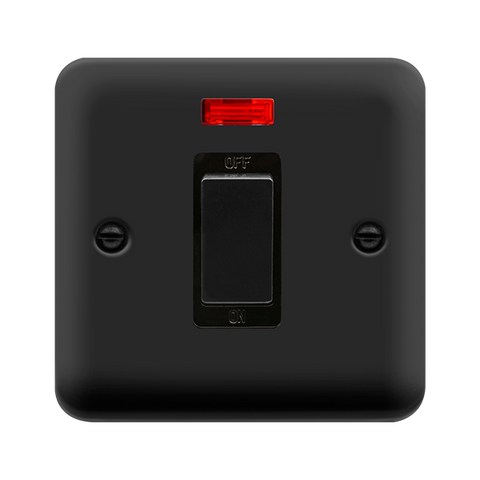 Curved Matt Black 45A Ingot 1 Gang DP Switch With Neon - Black Trim - SE Home
