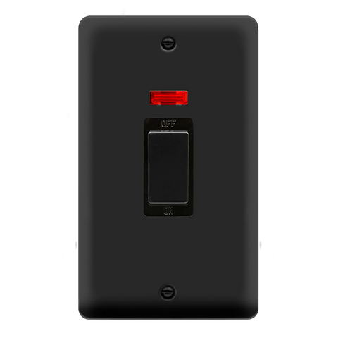 Curved Matt Black 45A Ingot 2 Gang DP Switch With Neon - Black Trim - SE Home