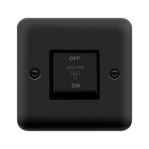 Curved Matt Black 10A Ingot 3 Pole Fan Isolation Plate Switch - Black Trim - SE Home