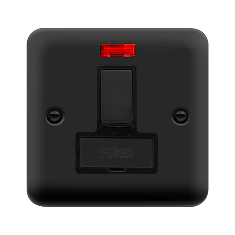 Curved Matt Black 13A Fused Ingot Connection Unit Switched With Neon - Black Trim - SE Home