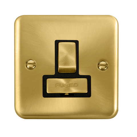 Curved Satin Brass 13A Ingot Fused Connection Unit Switched - Black Trim - SE Home