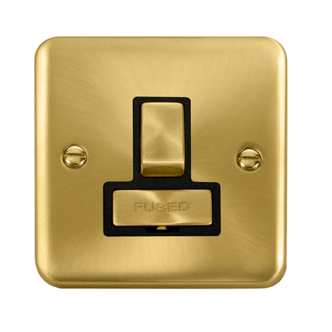 Curved Satin Brass 13A Ingot Fused Connection Unit Switched - Black Trim