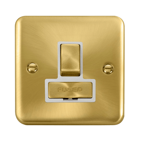 Curved Satin Brass 13A Ingot Fused Connection Unit Switched - White Trim - SE Home