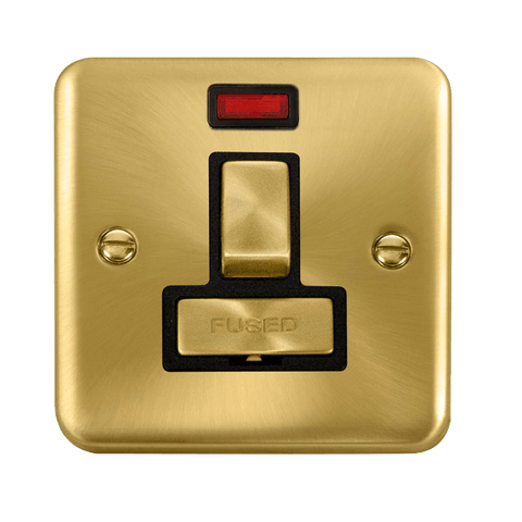 Curved Satin Brass 13A Fused Ingot Connection Unit Switched With Neon - Black Trim - SE Home