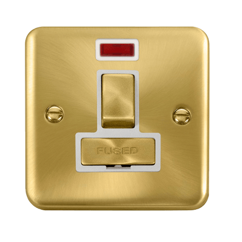 Curved Satin Brass 13A Fused Ingot Connection Unit Switched With Neon - White Trim - SE Home