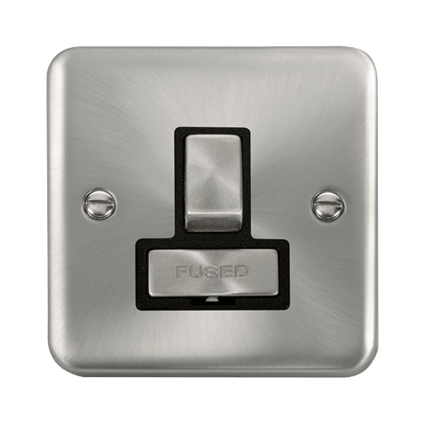 Curved Satin Chrome 13A Fused Ingot Connection Unit Switched - Black Trim - SE Home