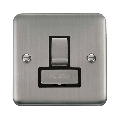 Curved Stainless Steel 13A Ingot Fused Connection Unit Switched - Black Trim - SE Home