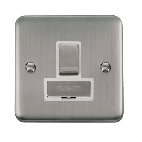 Curved Stainless Steel 13A Ingot Fused Connection Unit Switched - White Trim - SE Home