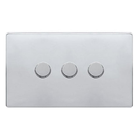 Screwless Plate Polished Chrome 3 Gang 2 Way LED 100W Trailing Edge Dimmer Light Switch - SE Home