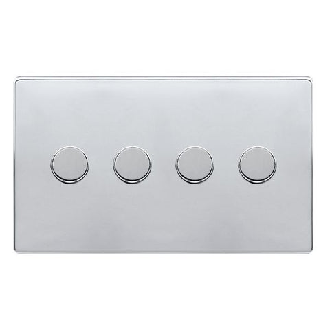 Screwless Plate Polished Chrome 4 Gang 2 Way LED 100W Trailing Edge Dimmer Light Switch