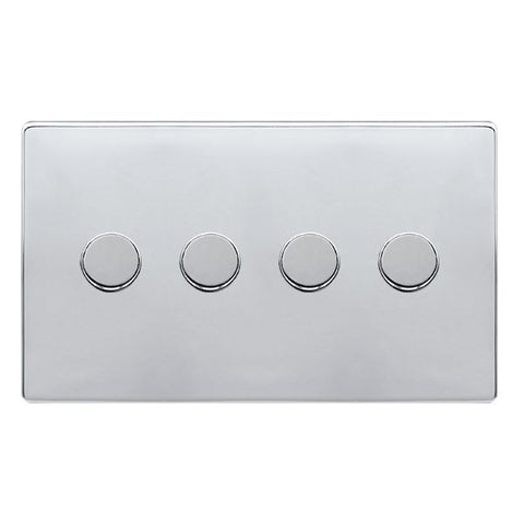 Screwless Plate Polished Chrome 4 Gang 2 Way LED 100W Trailing Edge Dimmer Light Switch - SE Home