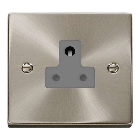Satin Chrome 1 Gang 5A Round Pin Socket - Grey Trim - SE Home