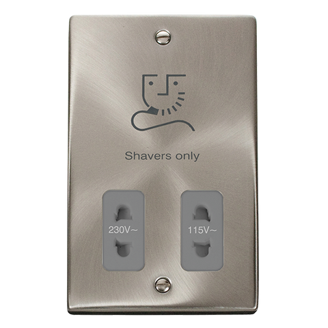 Satin Chrome Shaver Socket 115v/230v - Grey Trim - SE Home