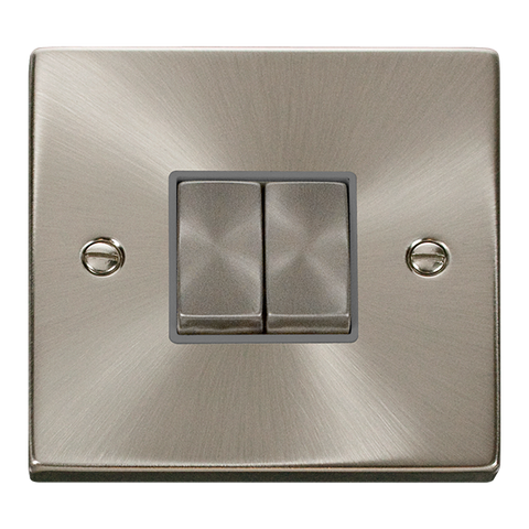 Satin Chrome - Black Inserts Satin Chrome 10A 2 Gang 2 Way Ingot Light Switch - Black Trim