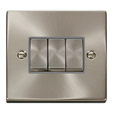 Satin Chrome 10A 3 Gang 2 Way Ingot Light Switch - Grey Trim - SE Home
