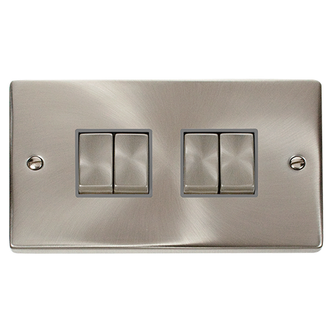 Satin Chrome 10A 4 Gang 2 Way Ingot Light Switch - Grey Trim - SE Home