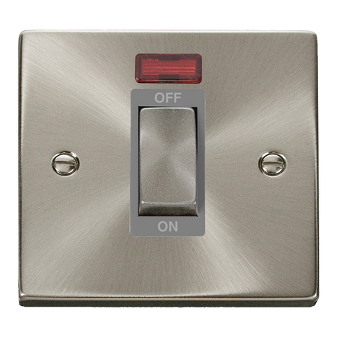 Satin Chrome 1 Gang Ingot Size 45A Switch With Neon - Grey Trim - SE Home