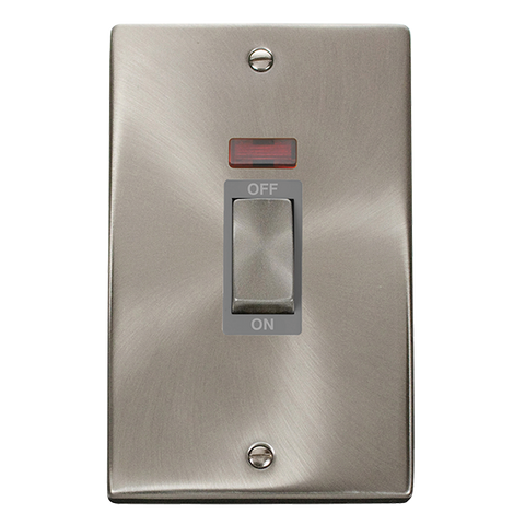 Satin Chrome 2 Gang Ingot Size 45A Switch With Neon - Grey Trim - SE Home