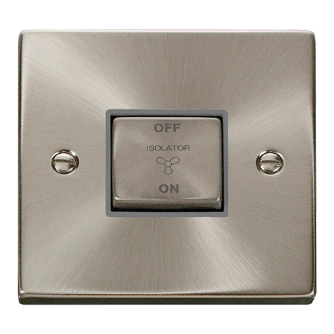 Satin Chrome 10A 1 Gang Ingot 3 Pole Fan Isolation Switch - Grey Trim - SE Home