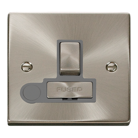 Satin Chrome 13A Fused Ingot Connection Unit Switched With Flex - Grey Trim - SE Home
