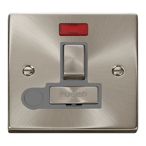 Satin Chrome 13A Fused Ingot Connection Unit Switched With Neon With Flex - Grey Trim - SE Home