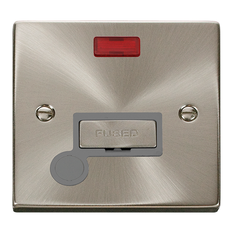 Satin Chrome 13A Fused Ingot Connection Unit With Neon With Flex - Grey Trim - SE Home