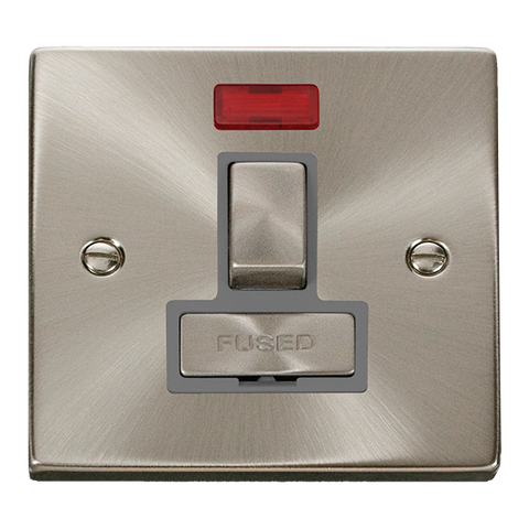 Satin Chrome 13A Fused Ingot Connection Unit Switched With Neon - Grey Trim - SE Home