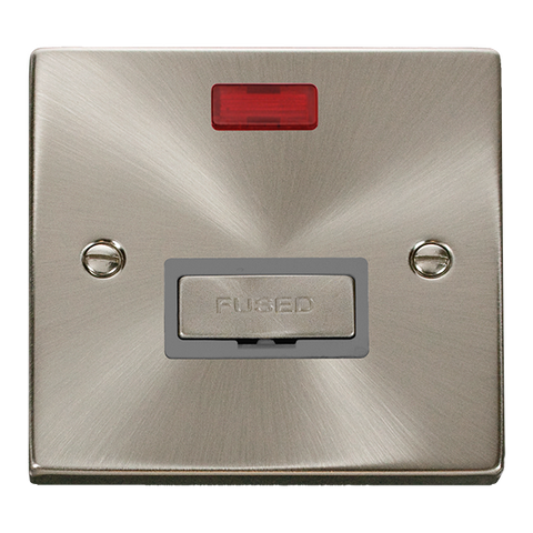 Satin Chrome 13A Fused Ingot Connection Unit With Neon - Grey Trim - SE Home