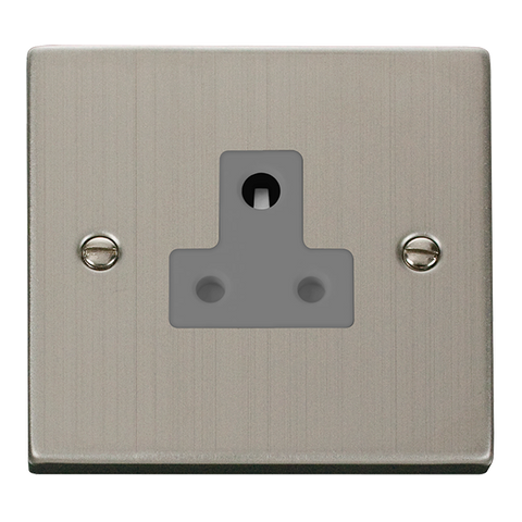 Stainless Steel 1 Gang 5A Round Pin Socket - Grey Trim - SE Home