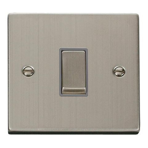 Stainless Steel 10A 1 Gang 2 Way Ingot Light Switch - Grey Trim